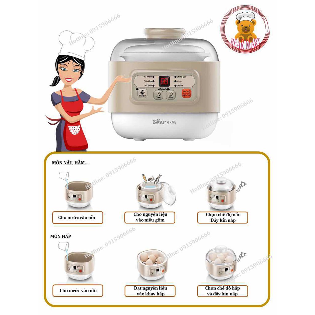 [Hỏa Tốc - HCM] Nồi Nấu Chậm Ninh / Hầm / Chưng Cách Thủy Bear DDZ-A08D1 0.8L | Bản Quốc Tế | BH 18 Tháng | Mimax Store