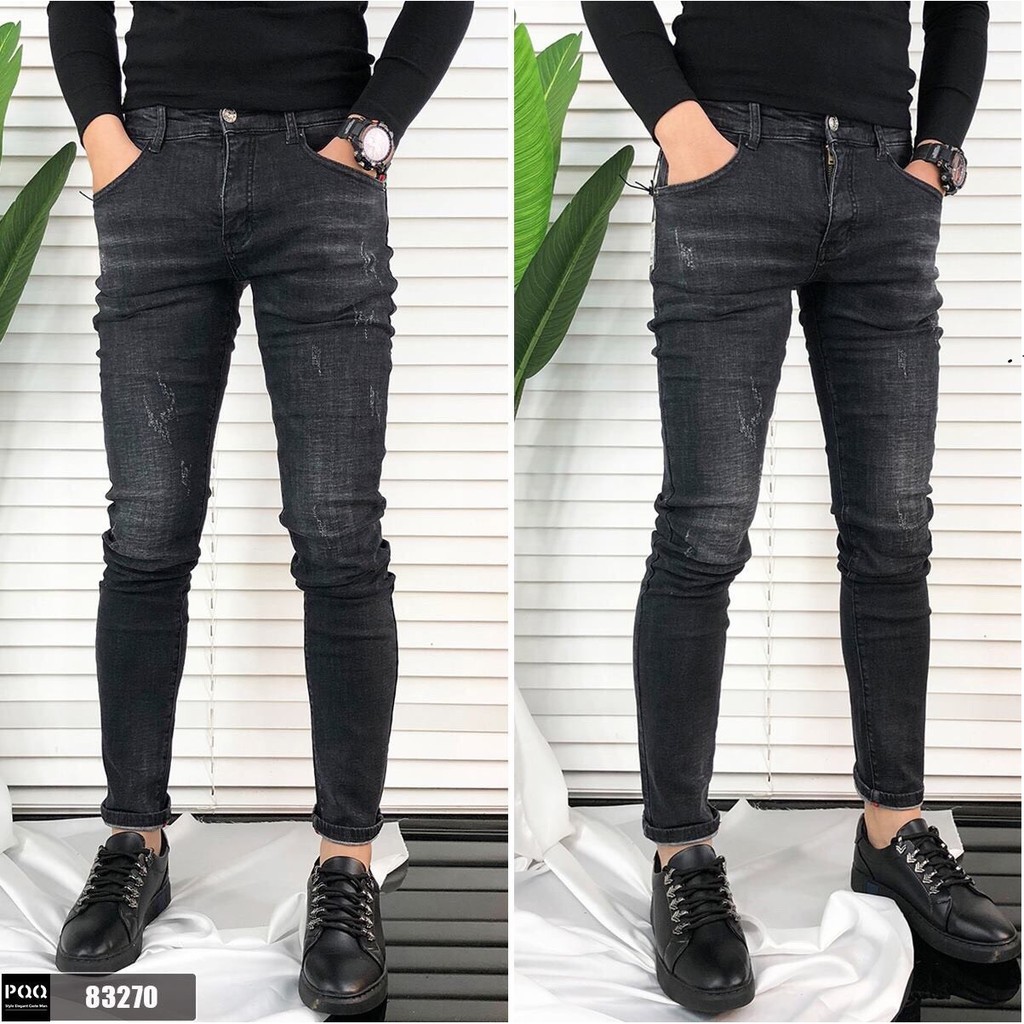 Quần jean nam xám đen xước cào nhẹ chất jean giãn tốt 184 loại 1