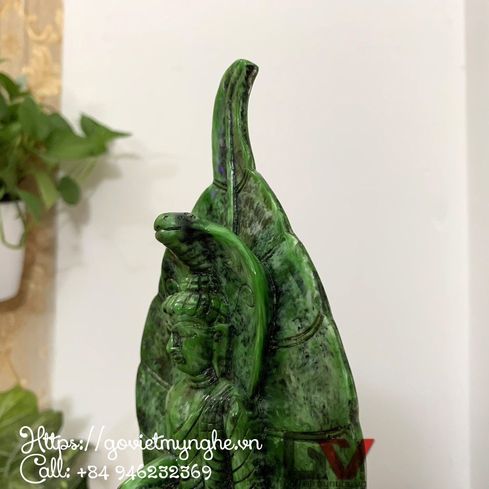 Tượng đá Đức Phật Thích Ca ngồi trong tòa rắn Naga - Màu xanh lục bích - Cao 20cm