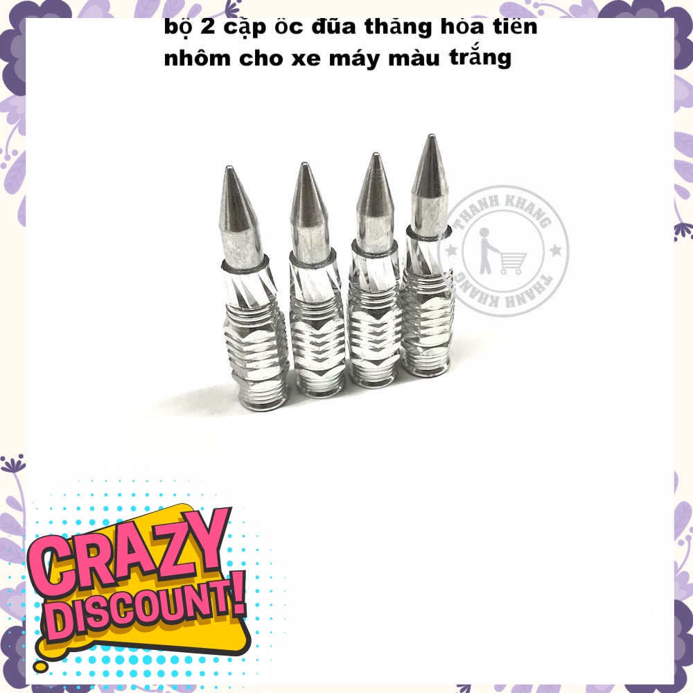 Bộ 2 cặp ốc đũa thắng hỏa tiễn nhôm, gắn mọi loại xe máy( cho cả exciter, winner)màu trắng thanh khang 006001278 (2 cặp)