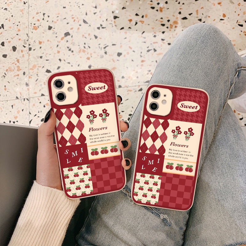 Ốp iphone caro Flowers ốp lưng iphone 7Plus 8 8Plus XR X/XS XSMax 11 11 Pro Max 12 13 pro vuông cạnh