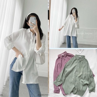 Áo sơ mi nhăn vạt ngang, áo tay dài nữ form rộng đi học ulzzang VM Shop 21SU08EP0903