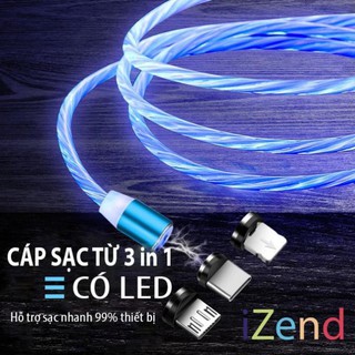Dây Cáp Sạc Nam Châm Phát Sáng Xoay 360 Độ, Từ Tính Hit Mạnh, cáp sạc iphone, cáp sạc đèn LED, dây sạc nam châm, cáp bọc
