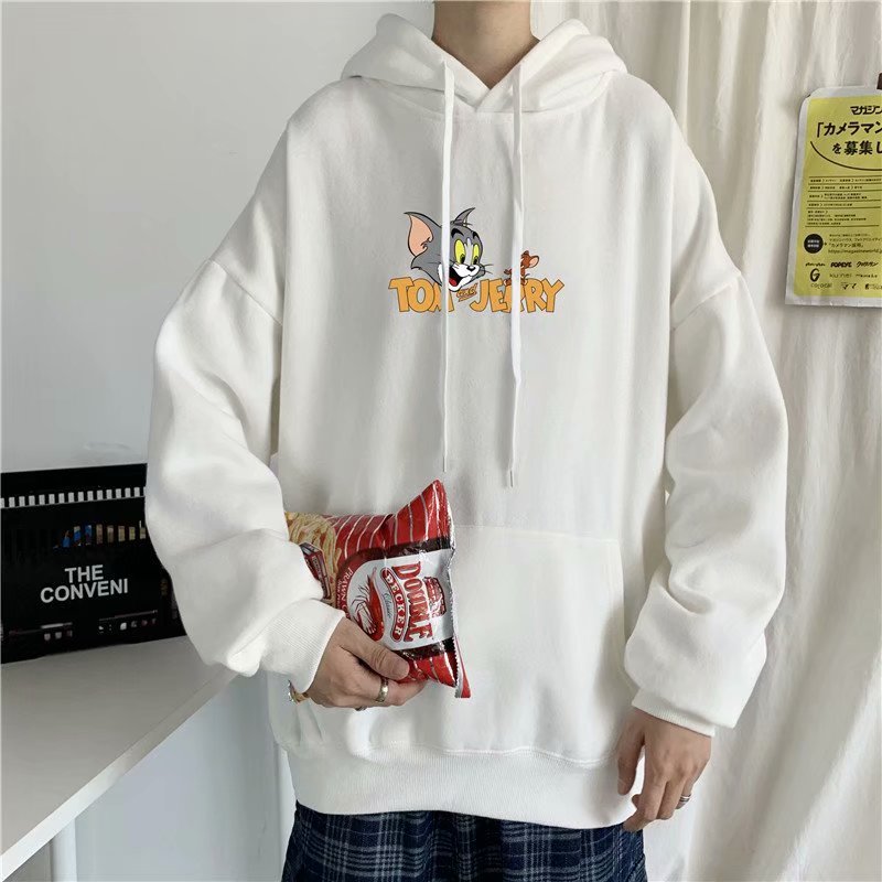 Spot M-5XL Korean men cartoon Tom and Jerry cartoon sweater printing fashion lovers long-sleeved hoodie hooded sweater | BigBuy360 - bigbuy360.vn