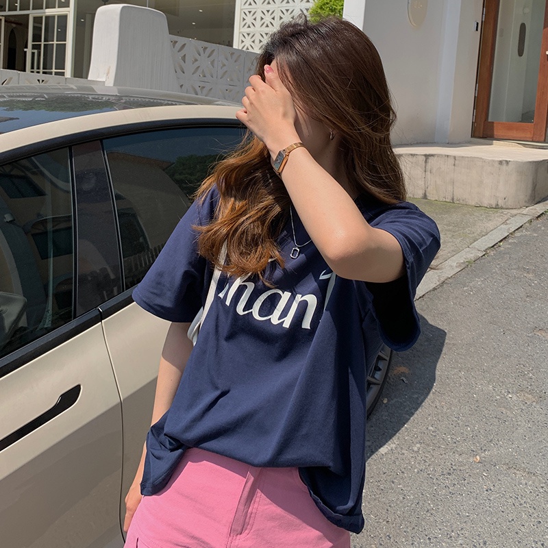 SUXI Áo Thun Nữ Mùa Hè Dáng Rộng Tay Ngắn In Chữ Hàng Mới