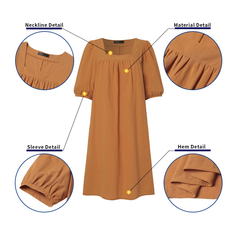 Đầm midi ZANZEA cổ vuông tay phồng dáng rộng phong cách châu Âu thời trang cho nữ