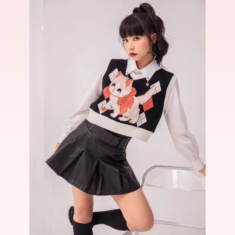 Áo Vest Nữ Dệt Kim Cổ Chữ V Vintage