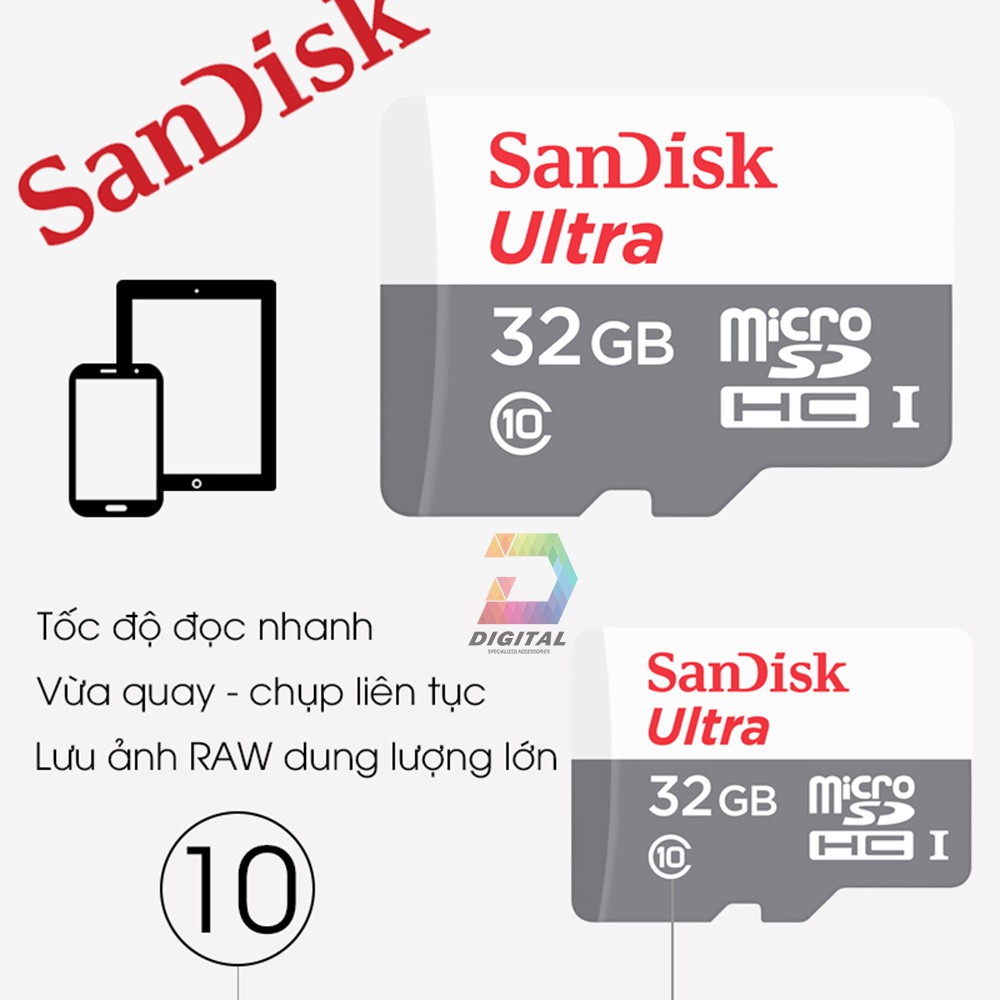 Thẻ Nhớ SanDisk Ultra 32GB 100MB/s MicroSDXC UHS-I A1 Chính Hãng