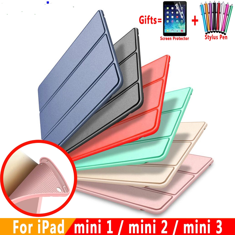 iPad mini 1 2 3 7.9'' Magnet Smart Sleep Awake Foldable Leather Cover Apple Case Soft Silicone Back