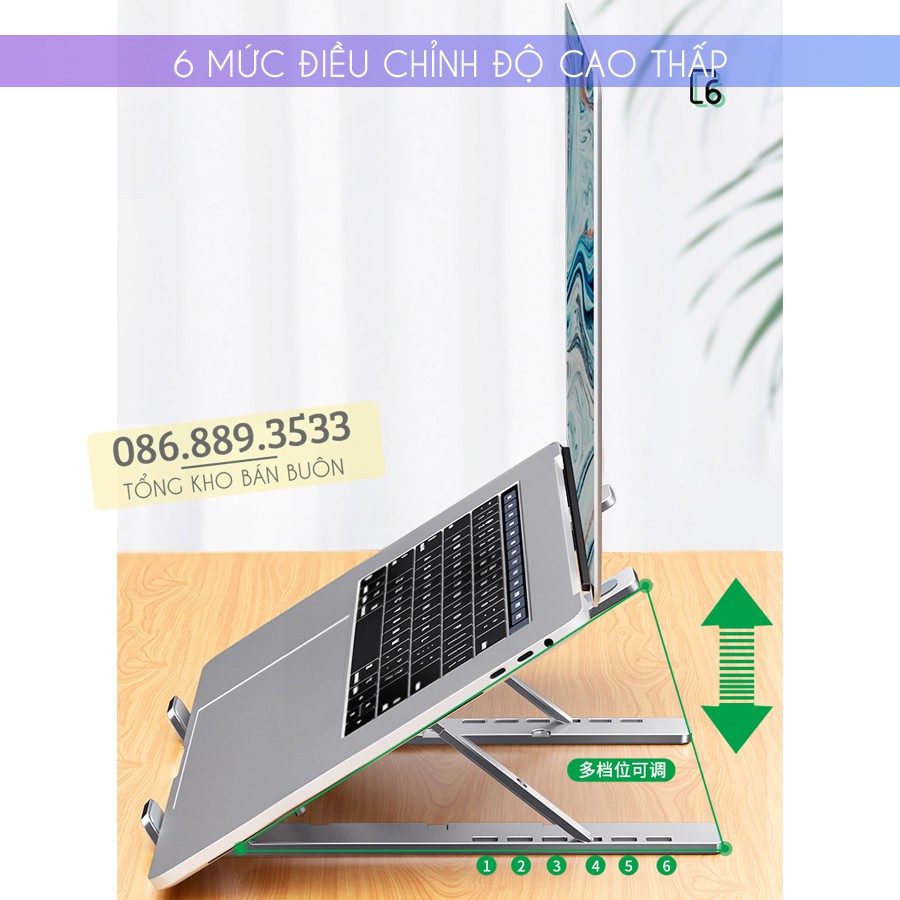 Giá đỡ laptop stand nhôm hỗ trợ tản nhiệt - Có thể gấp gọn chỉnh độ cao - Để laptop ipad macbook surface N3 / LS501