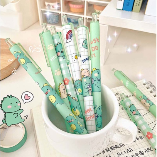 Bút mực đen nước ngòi 0.5mm họa tiết gấu thỏ khủng long dễ thương