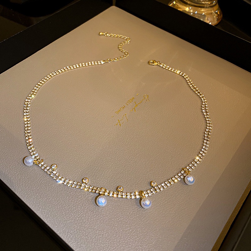 Vòng Cổ Đính Ngọc Trai Kim Cương Giả Hợp Thời Trang Phong Cách Hàn Quốc Cho Nữ