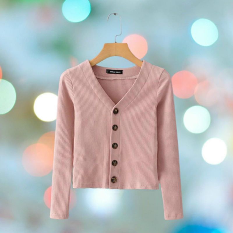 Áo cổ V nút to CROTOP tay dài A15