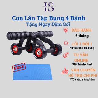 Con lăn tập bụng gym 4 bánh tặng miếng thảm, con lăn tập cơ bụng giảm mỡ tại nhà Ivan Sports