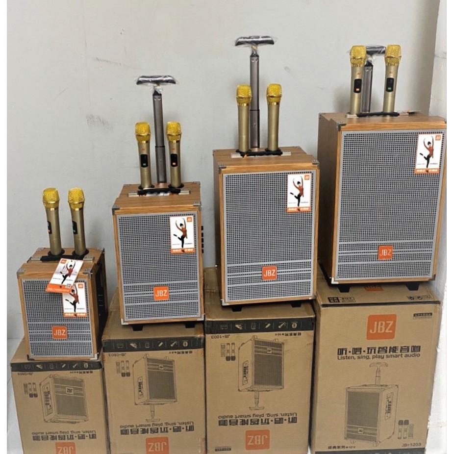 Loa kéo karaoke di động JBZ 0803 bass 2 tấc  kèm 2 micro nhôm UHF không dây