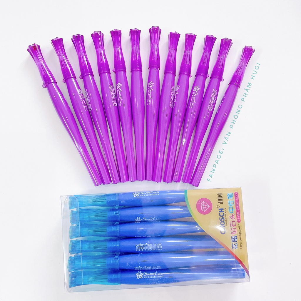 Hộp 12 cây bút gel CHOSCH kim cương CS 885 loại tốt (mực xanh/tím)
