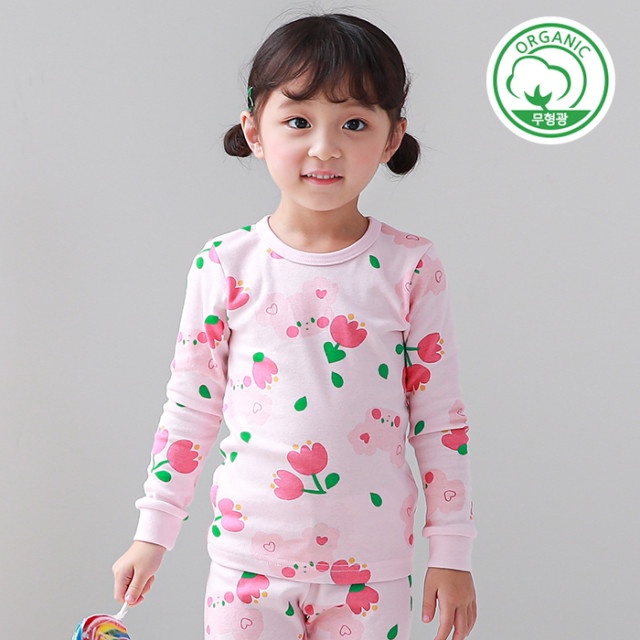 [130] Bộ ngủ cotton dài tay thu đông Tulip hồng Cogibie xuất Hàn dư xịn cho bé gái