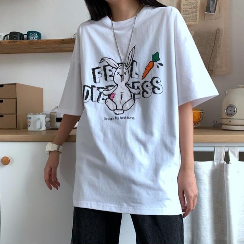 Áo Thun tay lỡ Unisex thỏ cà rót