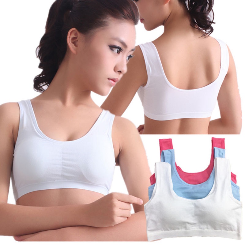 Áo Ngực Thể Thao Chất Liệu Cotton Có Miếng Đệm Ngực Dành Cho Bé 8-14 Tuổi