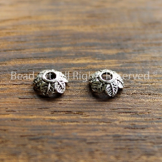 Set 2 Charm Cách (Ốp) Hình Hoa 6 Cánh Bạc 925 7mm, Charm Phối Vòng Tay Phong Thuỷ, Phong Cách Bạc Thái S50 - Bead Art