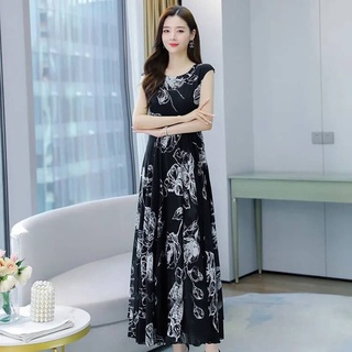 Đầm maxi hoa trắng đen  KHNGS 295