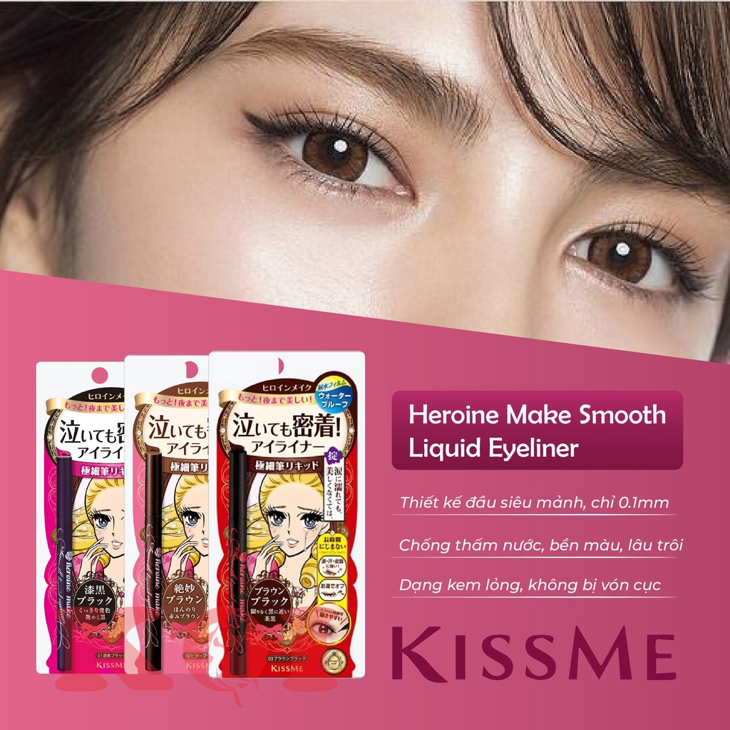 Bút kẻ mắt nước KISSME Heroine Make Smooth Liquid Eyeliner Super Keep siêu mượt không trôi 6g