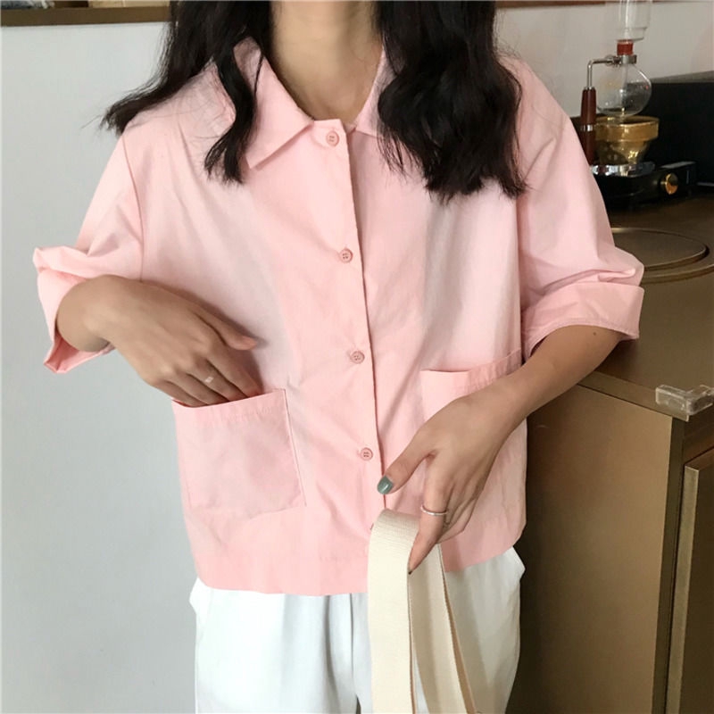 Áo sơ mi cơ bản 166362Áo Cardigan tay ngắn cổ POLO phong cách đại học | BigBuy360 - bigbuy360.vn