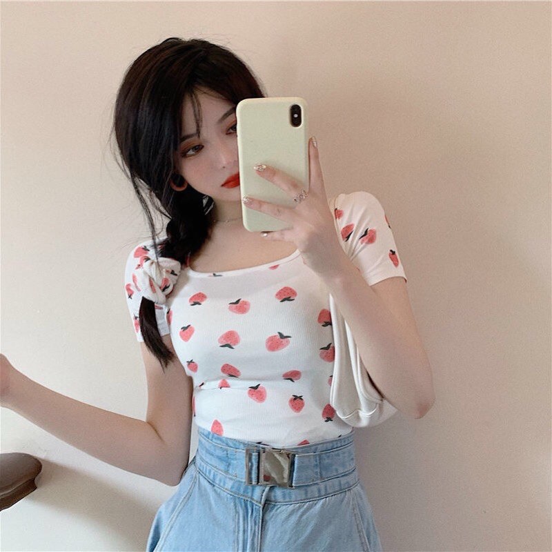 [HÀNG SẴN_CÓ ẢNH THẬT] phông dâu tây, áo croptop ulzzang | BigBuy360 - bigbuy360.vn