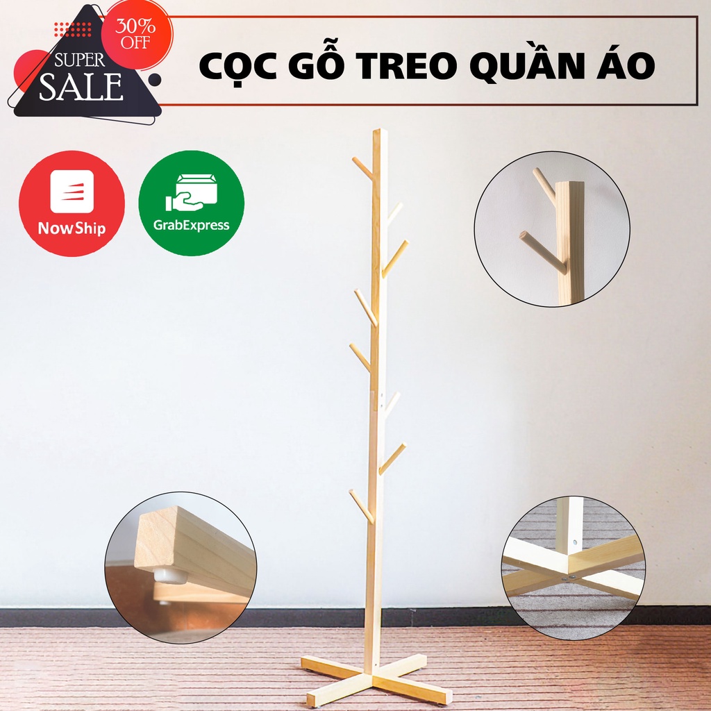 Cây Treo Quần Áo Đứng Bằng Gỗ Đứng Nội Thất Kiểu Hàn Lắp Ráp