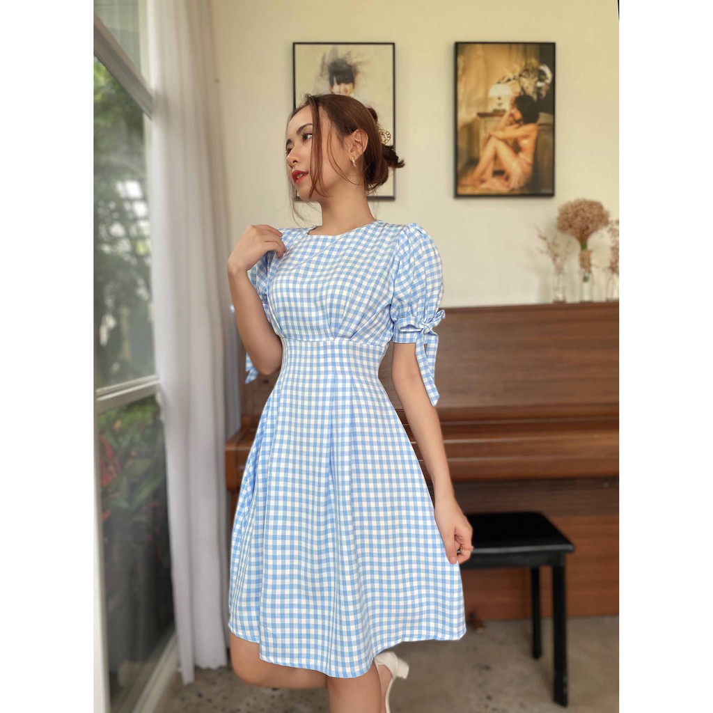 [Mã SKAMA06 giảm 8% tối đa 50K đơn 250K] Đầm công sở caro xanh cá tính form dài | BigBuy360 - bigbuy360.vn