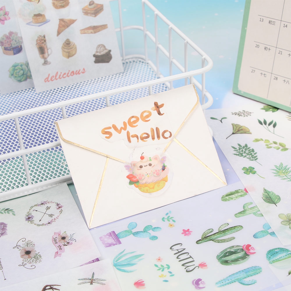 Set 6 tờ sticker giấy hình sen đá xương rồng trang trí DIY