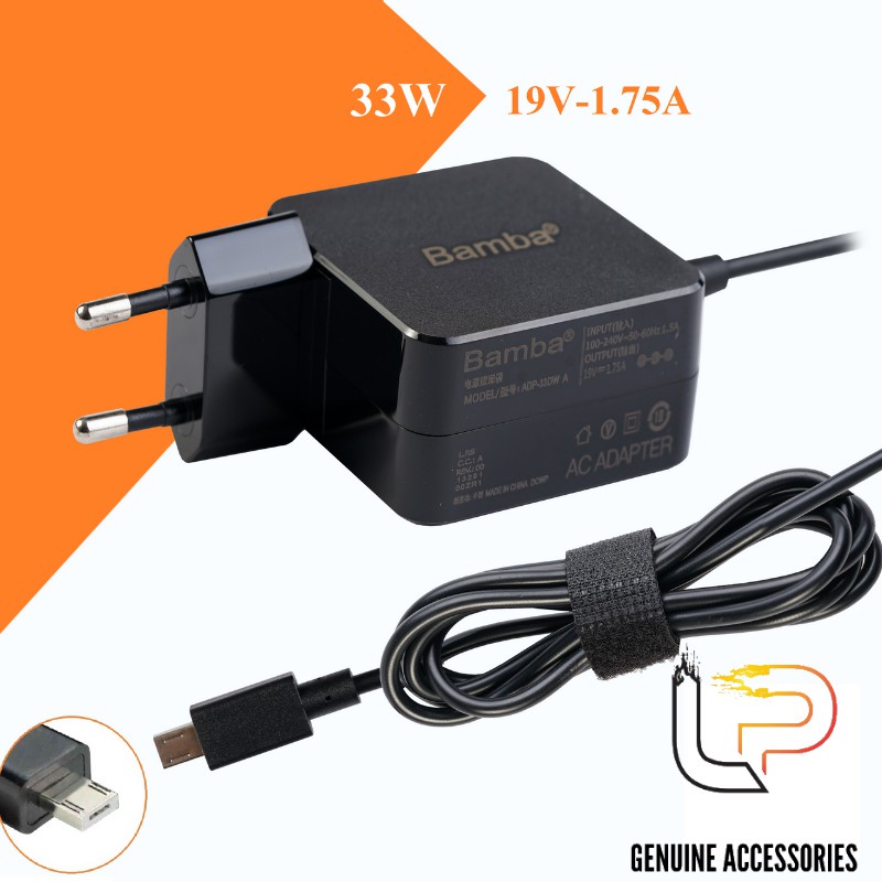 BỘ SẠC LAPTOP  ASUS 19V - 1.75A ĐẦU DẸP - ADAPTER LAPTOP ASUS 19V - 1.75A ĐẦU DẸP CỤC VUÔNG BAMBA