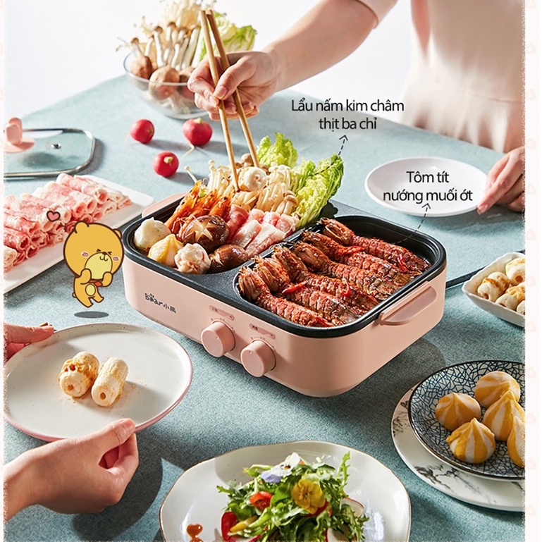Nồi Điện Nấu Lẩu Và Nướng 2 Ngăn Mini Đa Năng Bear DKL-C12D1 Chính Hãng (Bản Quốc Tế), Bảo Hành 18 T