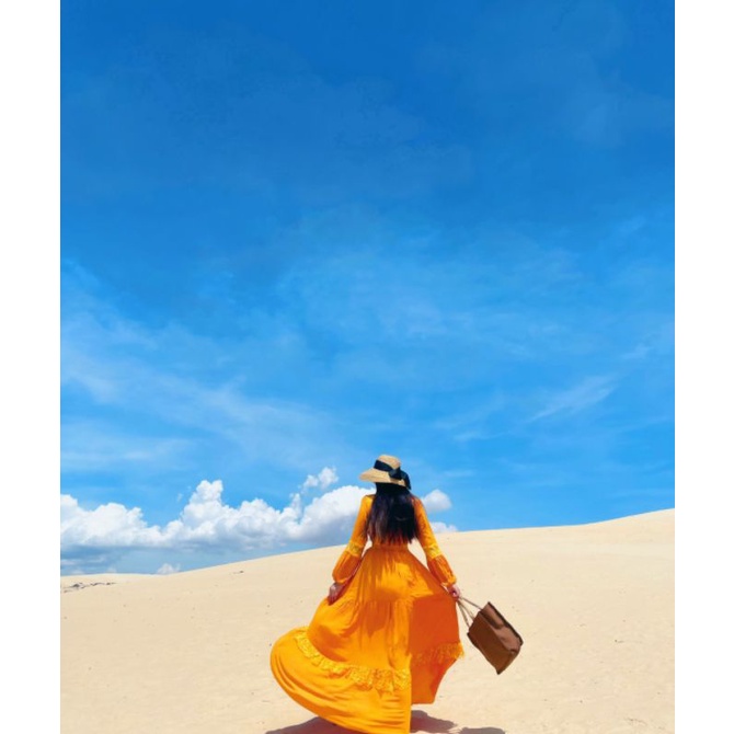 HOANGYEN - Đầm Skies Dress chất đũi tay dài vintage màu vàng