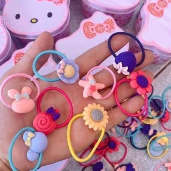 Hộp 40 dây buộc tóc cho bé Freeship Giây buộc tóc dễ thương đựng trong hộp thiếc mèo kitty cho bé gái-One size-Nhiều màu