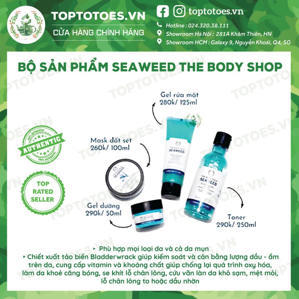 SALE SẬP SÀN Bộ sản phẩm Seaweed The Body Shop sữa rửa mặt, toner, kem dưỡng, mặt nạ, tẩy da chết SALE SẬP SÀN