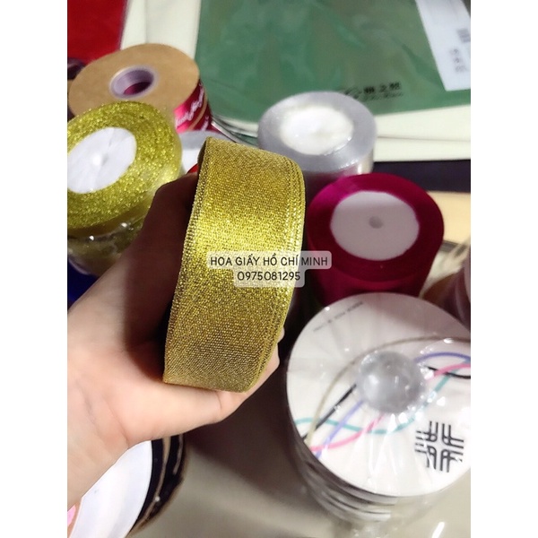 Ruy băng nhũ vàng nhũ bạc 1.2cm và 3cm