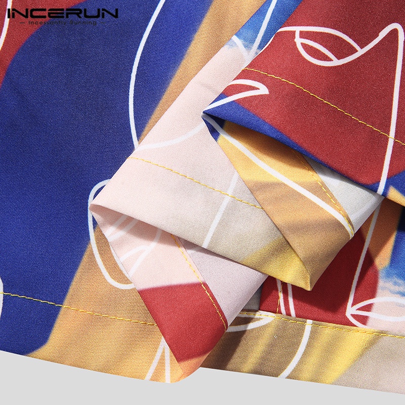 Áo sơ mi INCERUN tay ngắn cổ bẻ in họa tiết thời trang cho nam