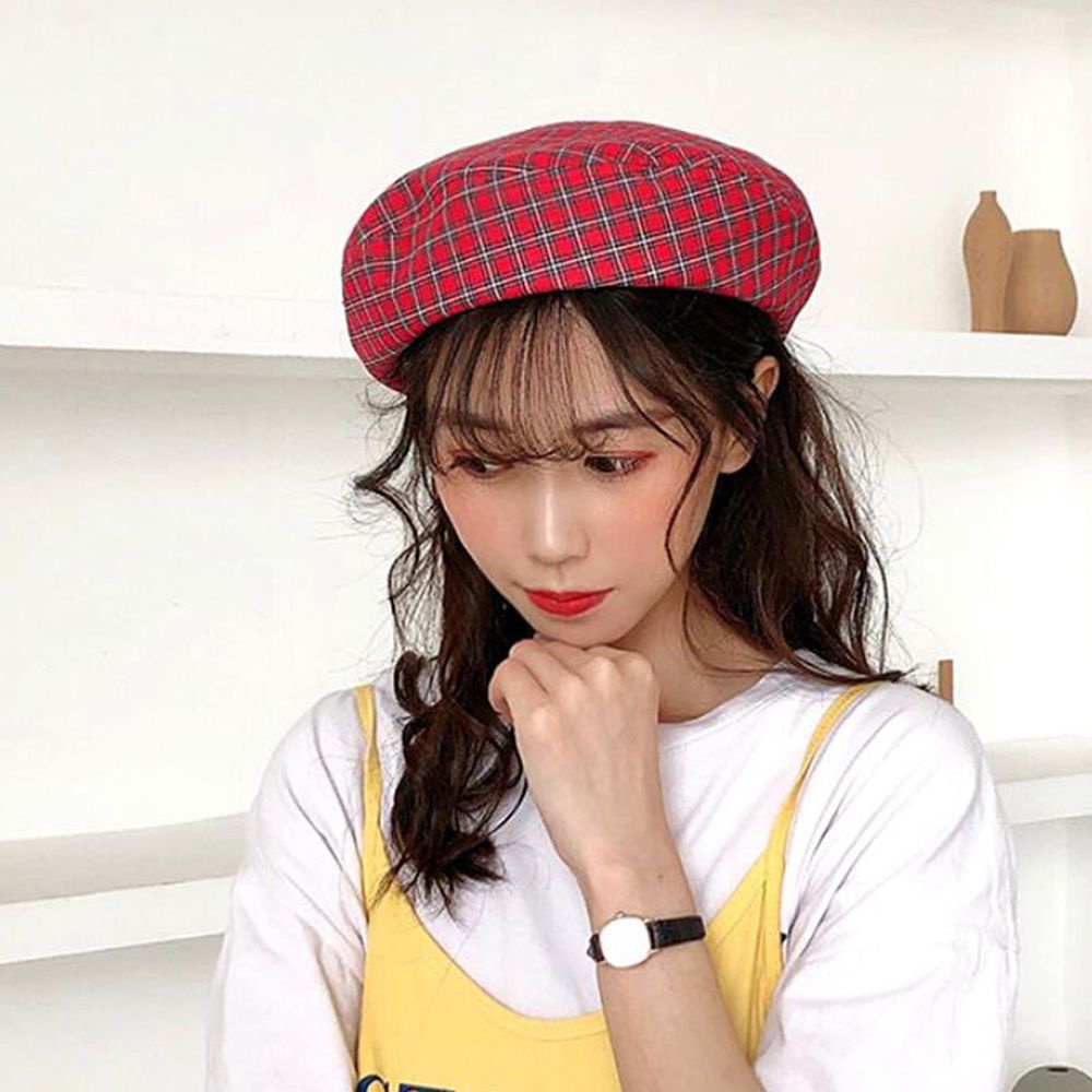MXMUSTY Mũ nồi cotton kẻ sọc caro cổ điển thoáng khí thời trang mùa thu Hàn Quốc cho nữ