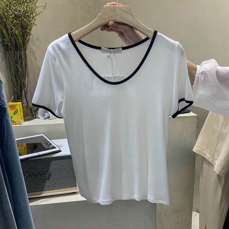 Áo thun SUXI tay ngắn cổ chữ U màu trơn thời trang mùa hè dành cho nữ