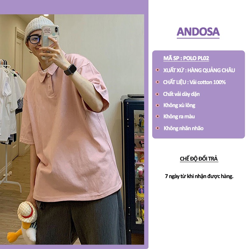Áo polo nam nữ trơn basic đẹp cổ bẻ unisex form rộng tay lỡ hàng Quảng Châu ANDOSA PL02