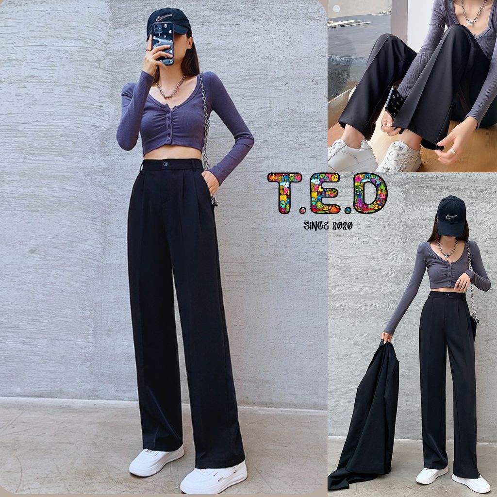 Quần culottes ống rộng suông lưng cao khóa trước 1 khuy chất tuyết mưa cao cấp quần ống rộng suông nữ TED03