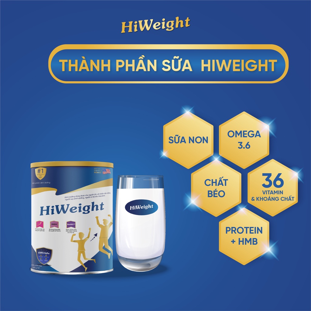 Sữa non tăng cân Hoa Kỳ HiWeight combo cơ bản 3 tặng 1 - hộp 650g