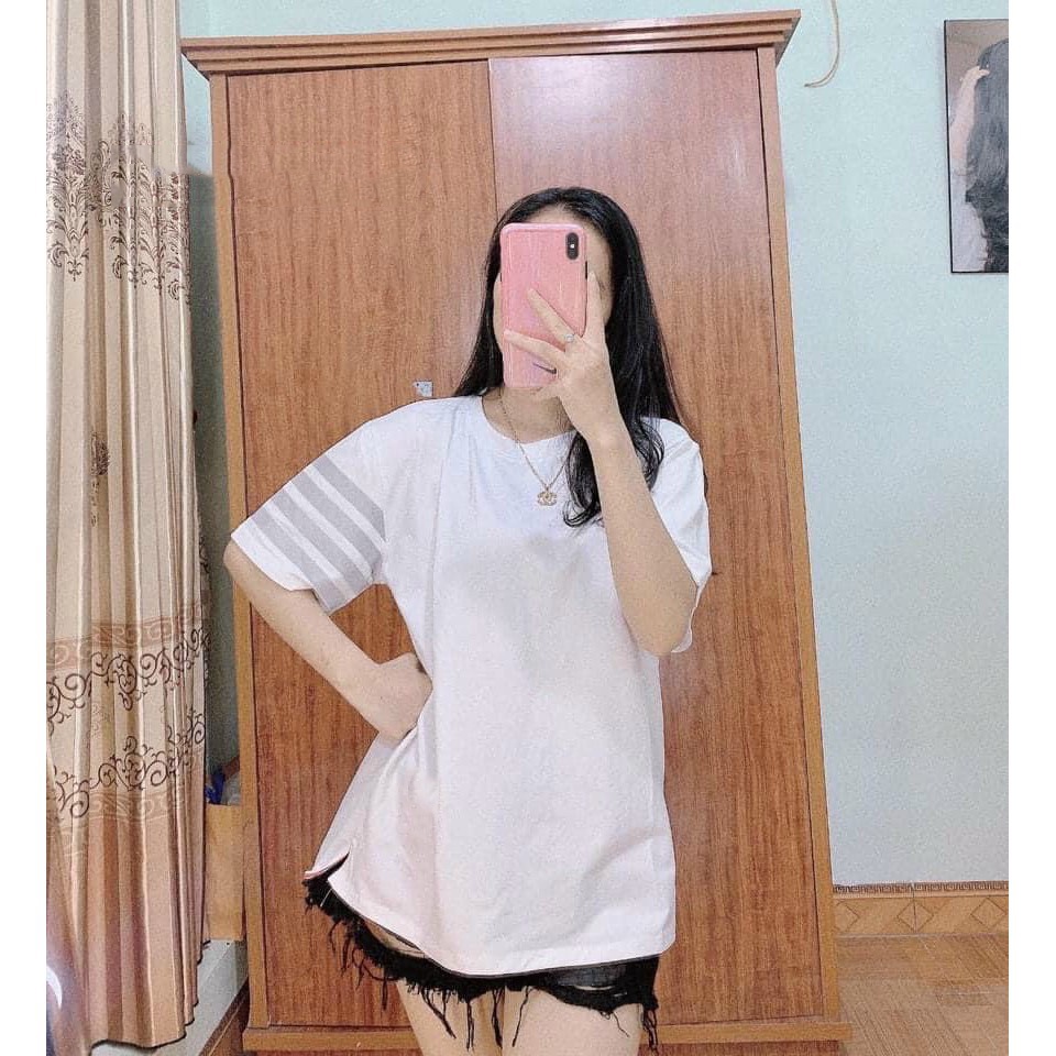 Áo thun tay lỡ unisex Thom 4 sọc tay MOSSSHOP - Áo phông nam nữ phong cách hàn quốc ulzzang form rộng 65kg