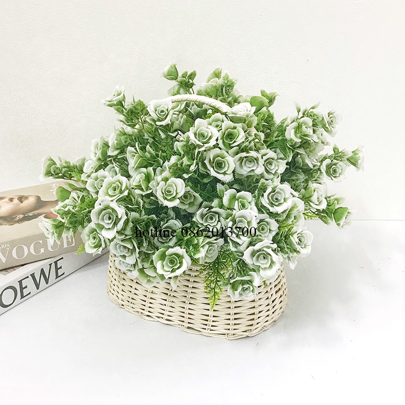 Hoa giả -  cụm hoa hồng xanh cao cấp 34cm nhỏ nhắn, trang trí, decor nhà cửa, cửa tiệm, studio...