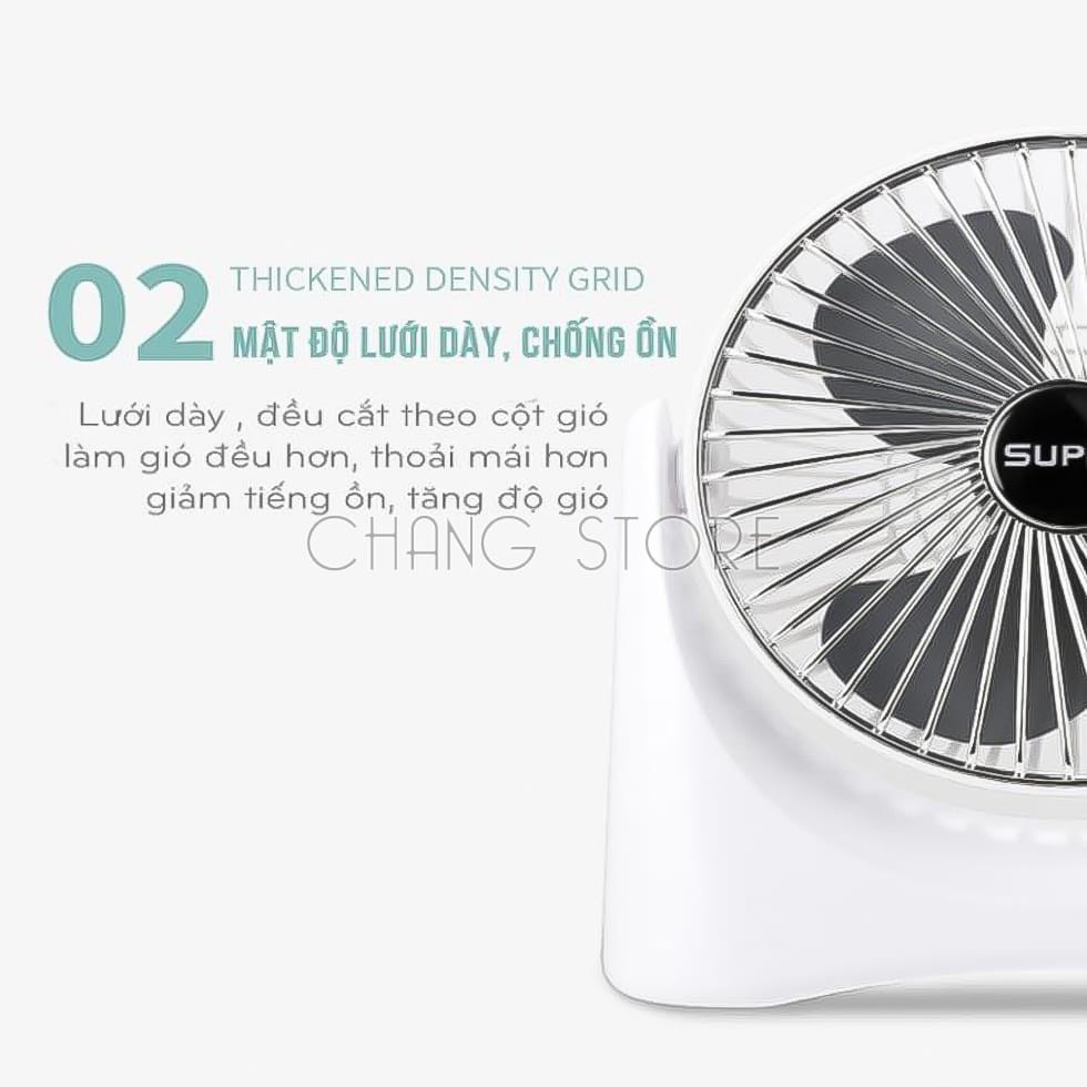 Quạt Tích Điện Super Fan, Quạt Để Bàn Mini 3 Chế Độ Mát Nhỏ GọnTiện Lợi Khi Mang Theo