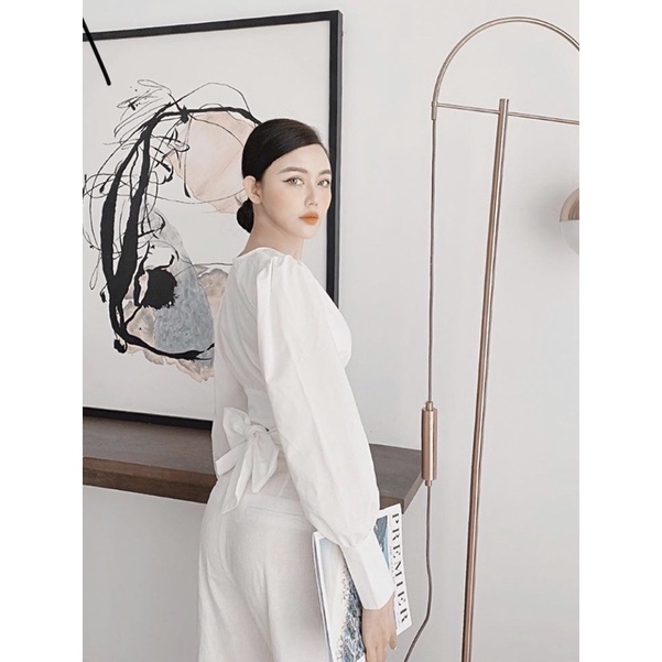 Áo Cổ V Tà Đắp Chéo Thắt Nơ Lưng
