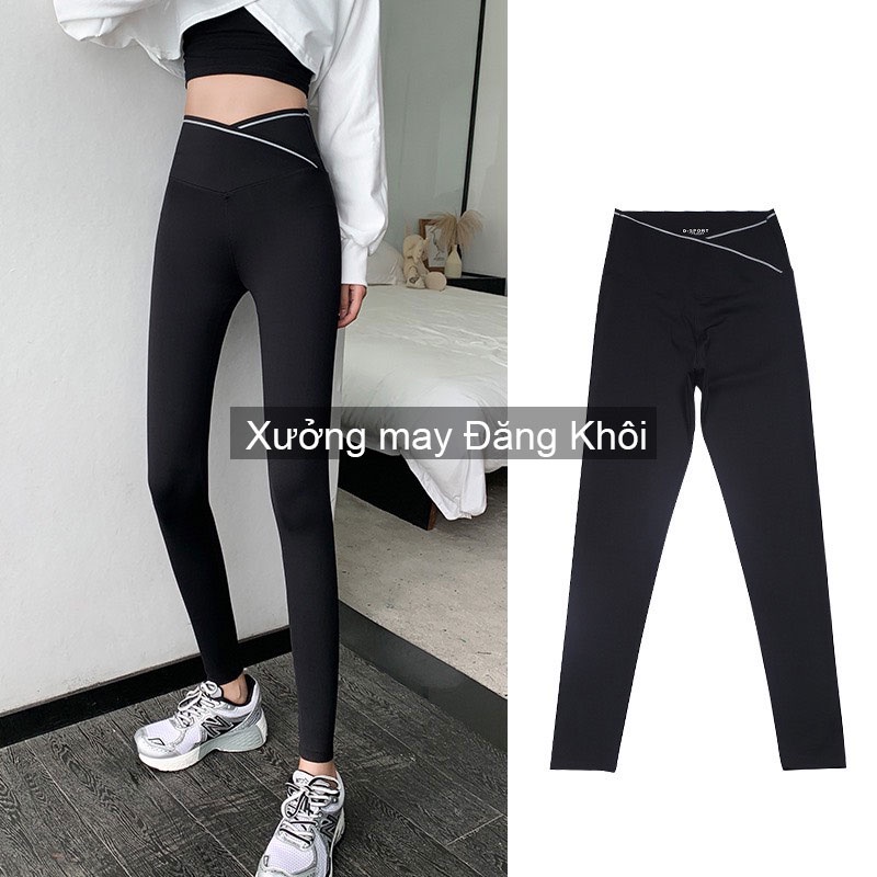 Quần Legging Cạp Chéo, Gen Bụng Nâng Mông Chất Cotton Co Giãn Không Box