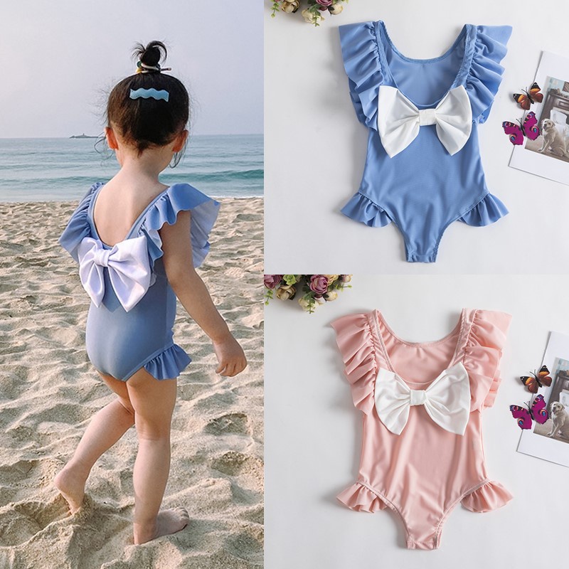 Bộ Đồ Bơi Một Mảnh Màu Trơn Thời Trang Mùa Hè Cho Bé Gái 1-5 Tuổi
