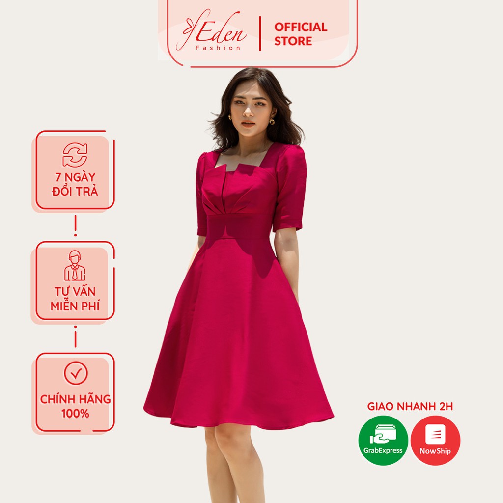 Đầm xòe dự tiệc 2 lớp thời trang Eden tay lỡ cổ vuông cách điệu chất liệu Taffta dày dặn đúng form - D440